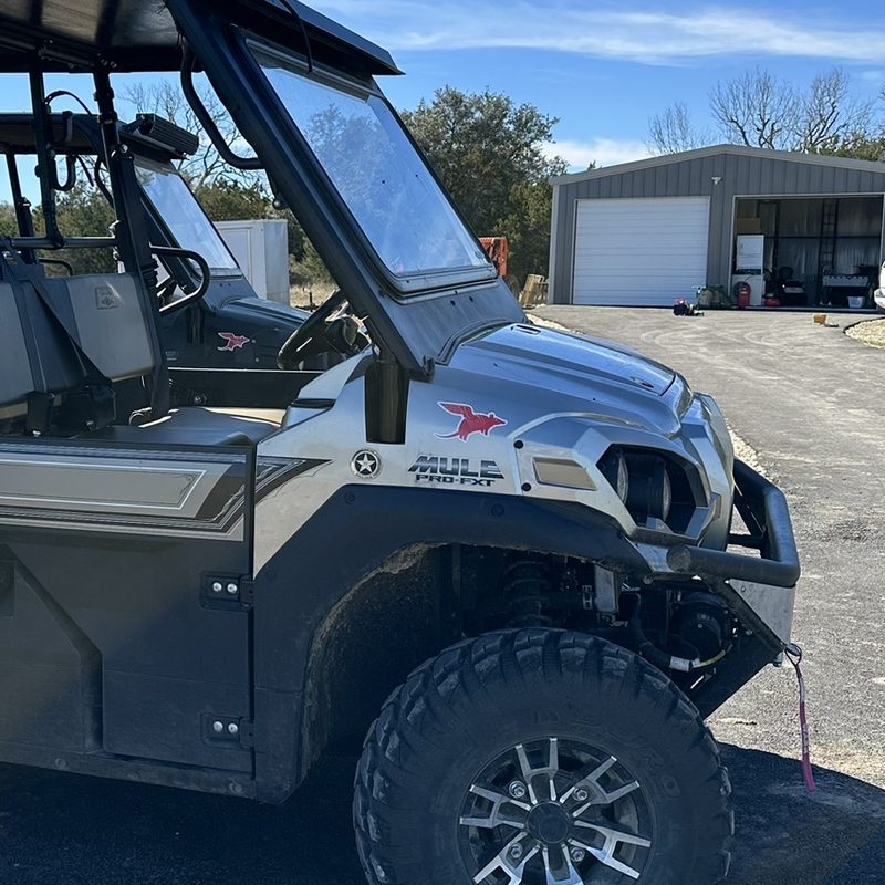 Dillo sticker on a Kawasaki Mule side-by-side