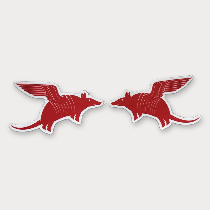 Original Dillo stickers, left- and right-facing, nose to nose